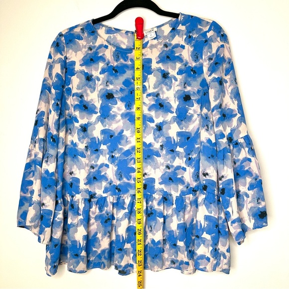 Women’s J Crew Floral Peplum Top Shirt Ruffled Blue Off White - Picture 5 of 8